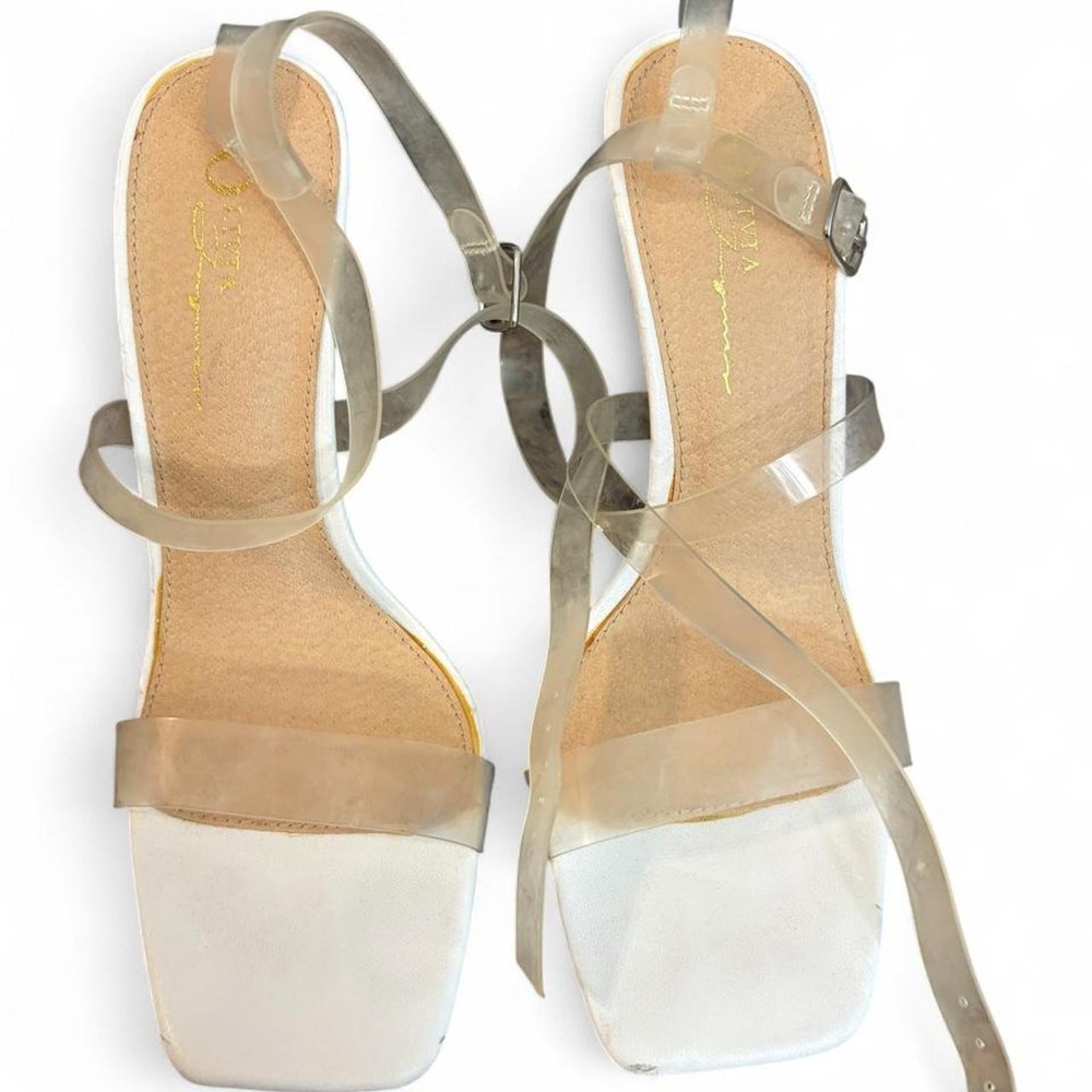 Olivia Jaymes Clear Heels 7.5 Y2K PVC Wrap Strappy Stiletto Sandals
